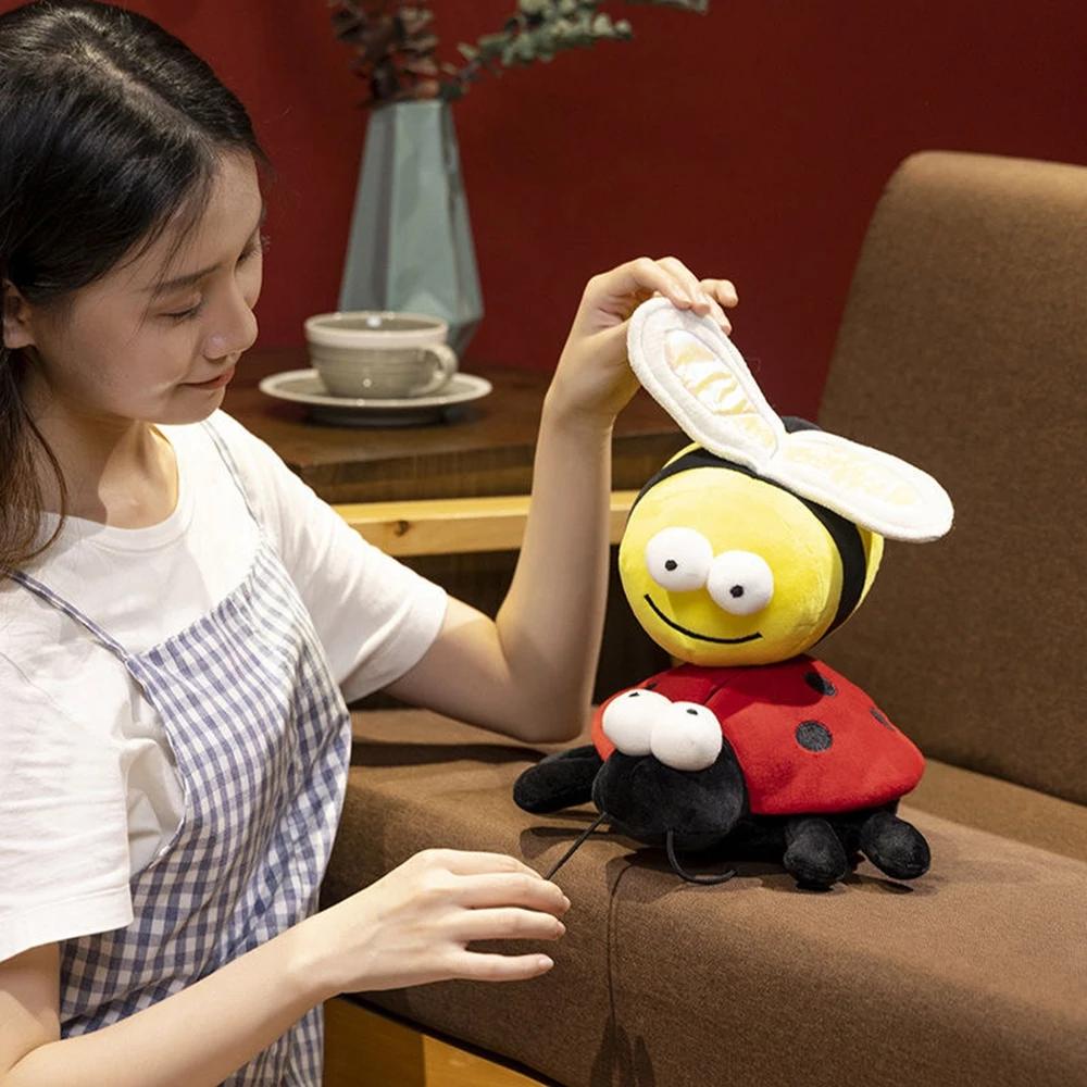 25cmCute Big Eyes Seven Stars Ladybug Plush Toy Doll Small Bee Doll Insect Living Room TV Cabinet Decoration Soft Stuffed Gifts