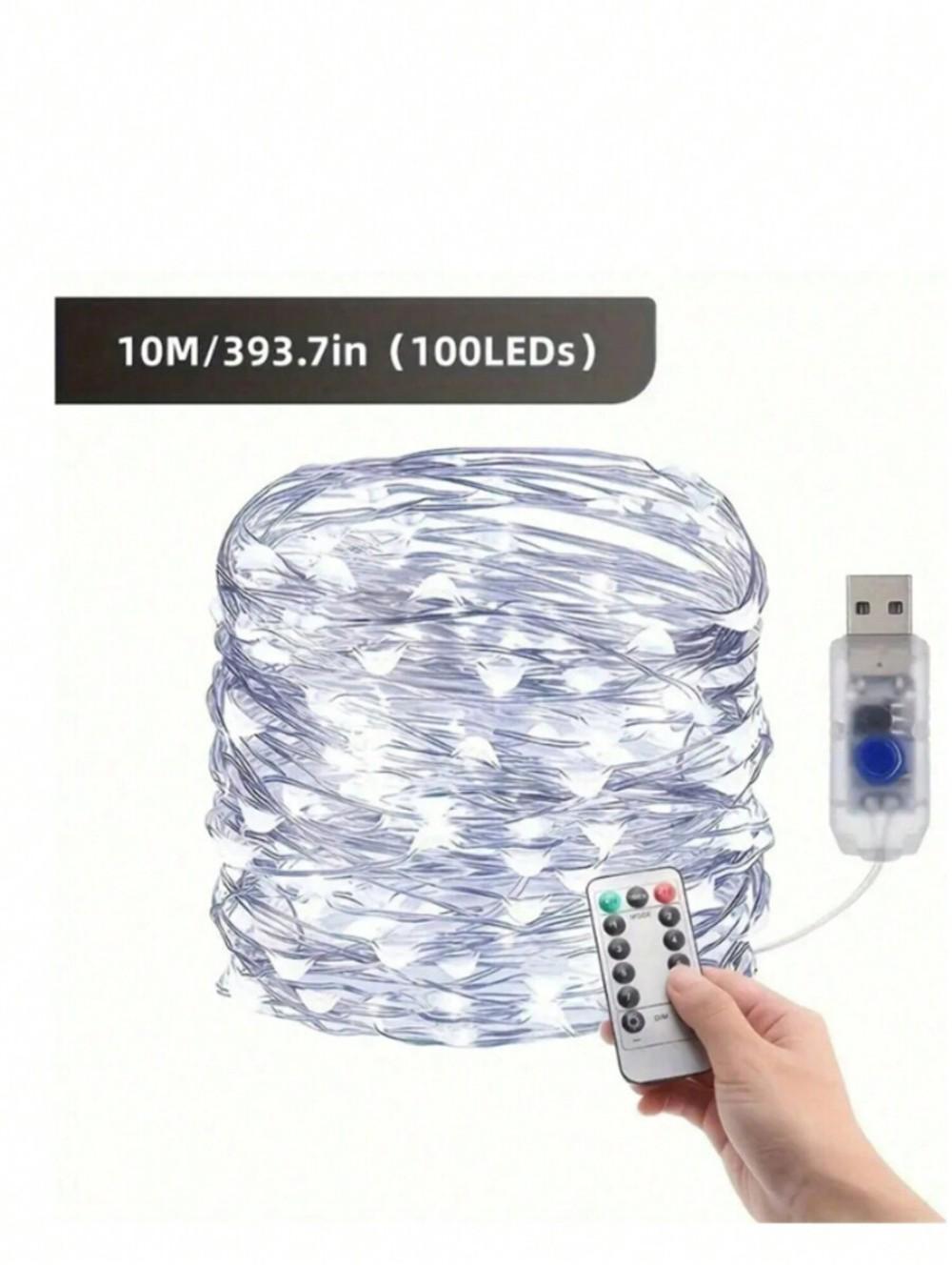 

1 шт. 10 м 100 светодиодов USB гирлянда из медной проволоки с 8 режимами управления с пульта, подходит для спальни, свадьбы, вечеринки, праздничного украшения 1PC 10M100LED белый
