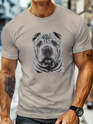 Shar Pei Dog Face Line Art Graphic Mens Cotton TShirt Breathable Casual Short Sleeve Tee