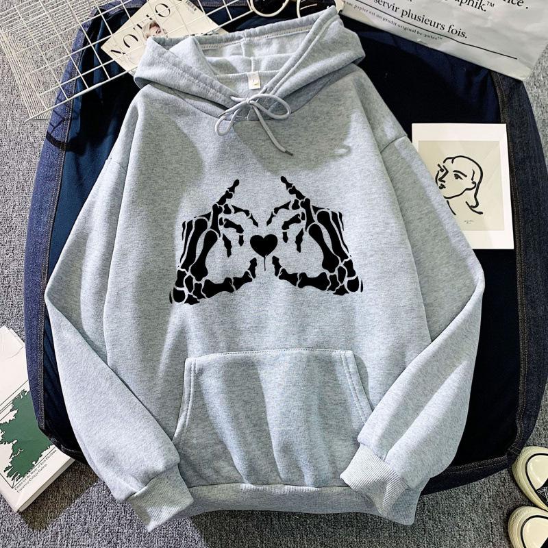 Skull Hand Heart Print Unisex Hoodie Sweatshirt