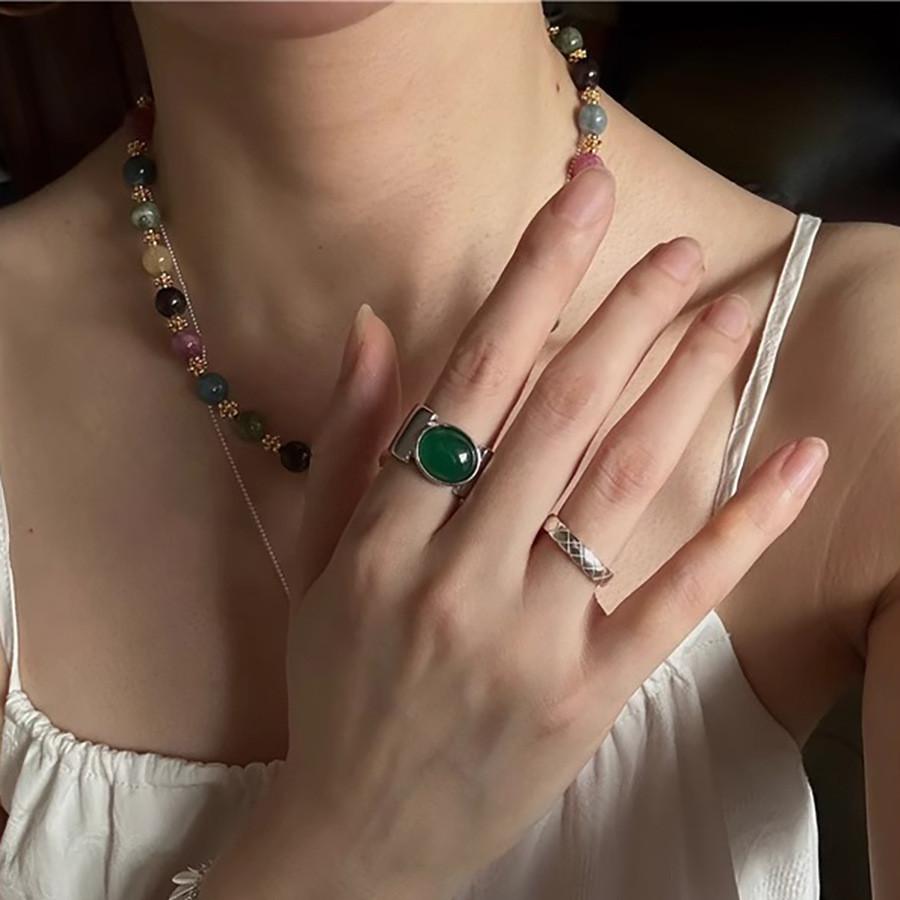 Stylish Wide Band Open Ring For Women Crafted With Exquisite Agate And Copper