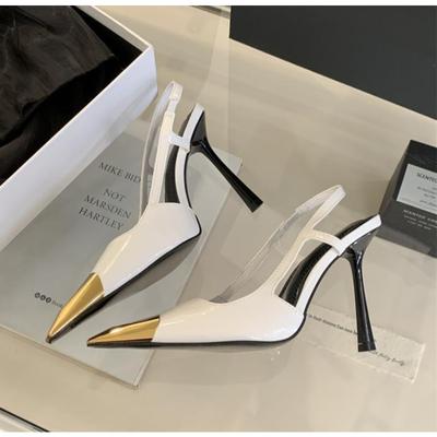 Créateur de mode Street Style Escarpins à bride arrière Femme Sexy Épissage Bout pointu Élégant Talons bas fins Mule Chaussures de soirée Sandale