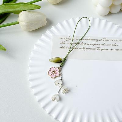 Creative Tulip Flower Leaves Mobile Phone Straps Charms Hand Rope Cute Keychain  Bag Camera Pendant Lanyard Decorations