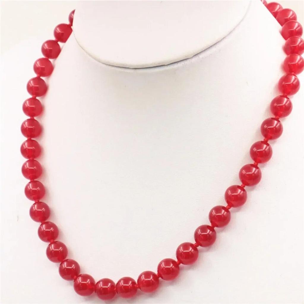 10 mm Runt Röd Jade Kalcedon Halsband Natursten Tillbehör Pärlor Halsband Kvinnor Flickor Presenter Handgjorda smycken Design Design