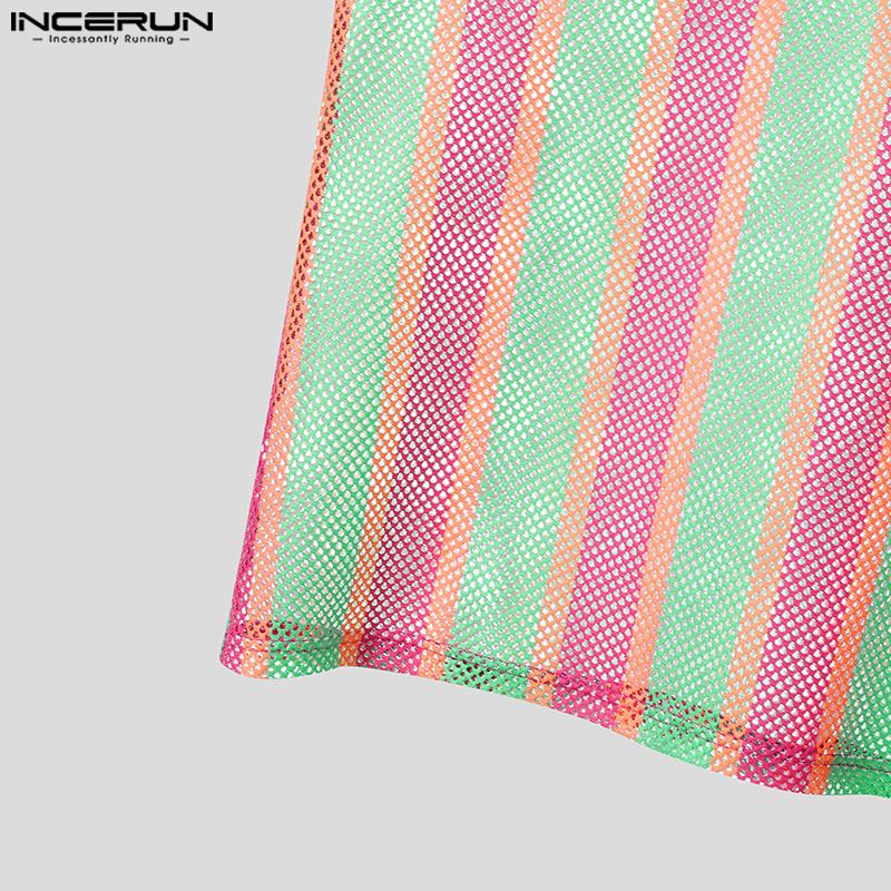INCERUN Summer Men U Neck Sleeveless Striped Hollow Stitching Tank Tops