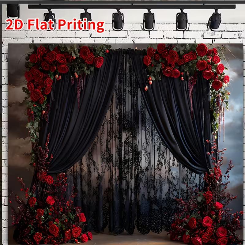 2D Flat Print Gothic Floral Backdrop for Studio Photoshoot & Live Stream