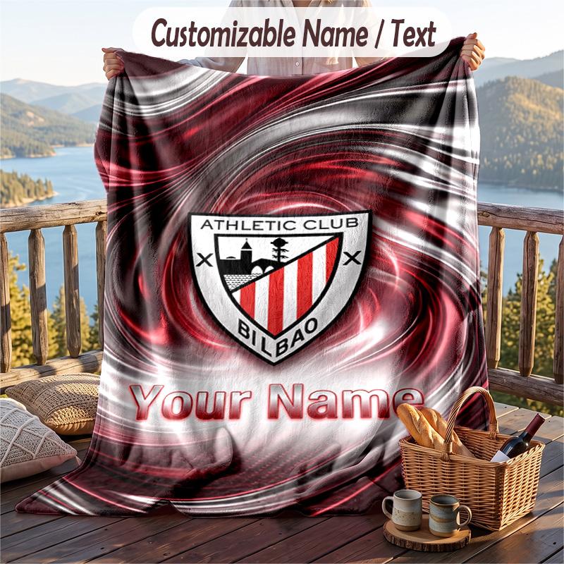 Flannel Blanket Athletic Bilbao FC Print Custom Name Text Soft Throw for Sofa Bed