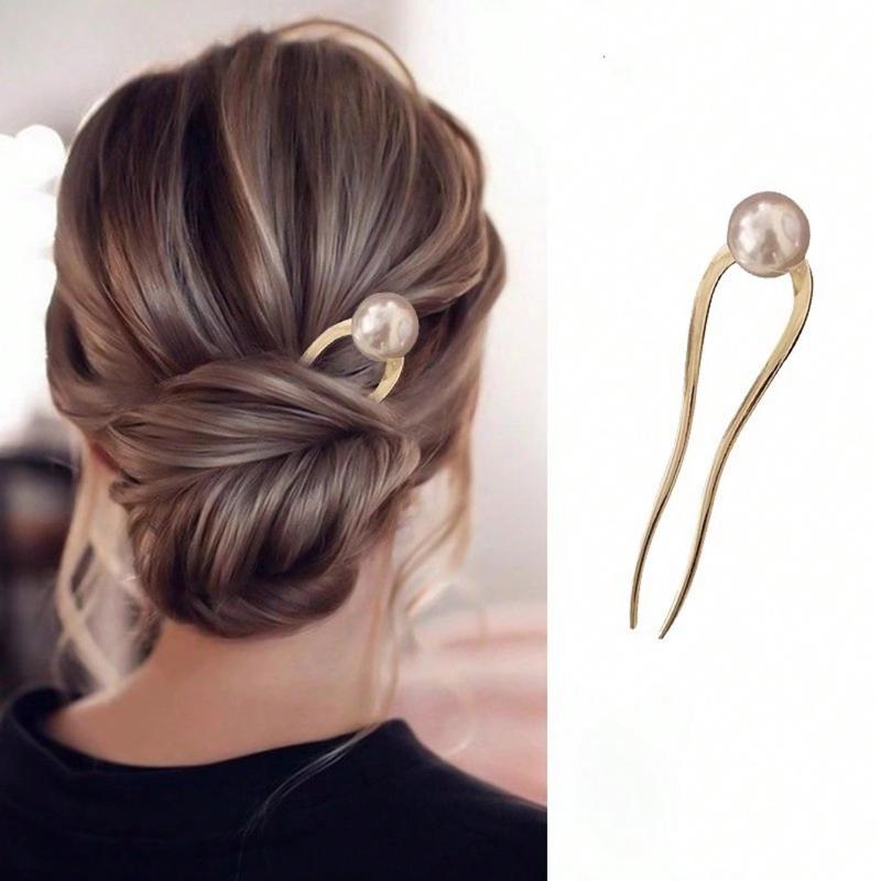1pc Fashionable U-Shaped Faux Pearl Hair Clip Minimalist Luxury Niche Hair Accessory Hair Bun Hair Pin Hair Bun Maker Bun Hair Piece Hair Styling Pins