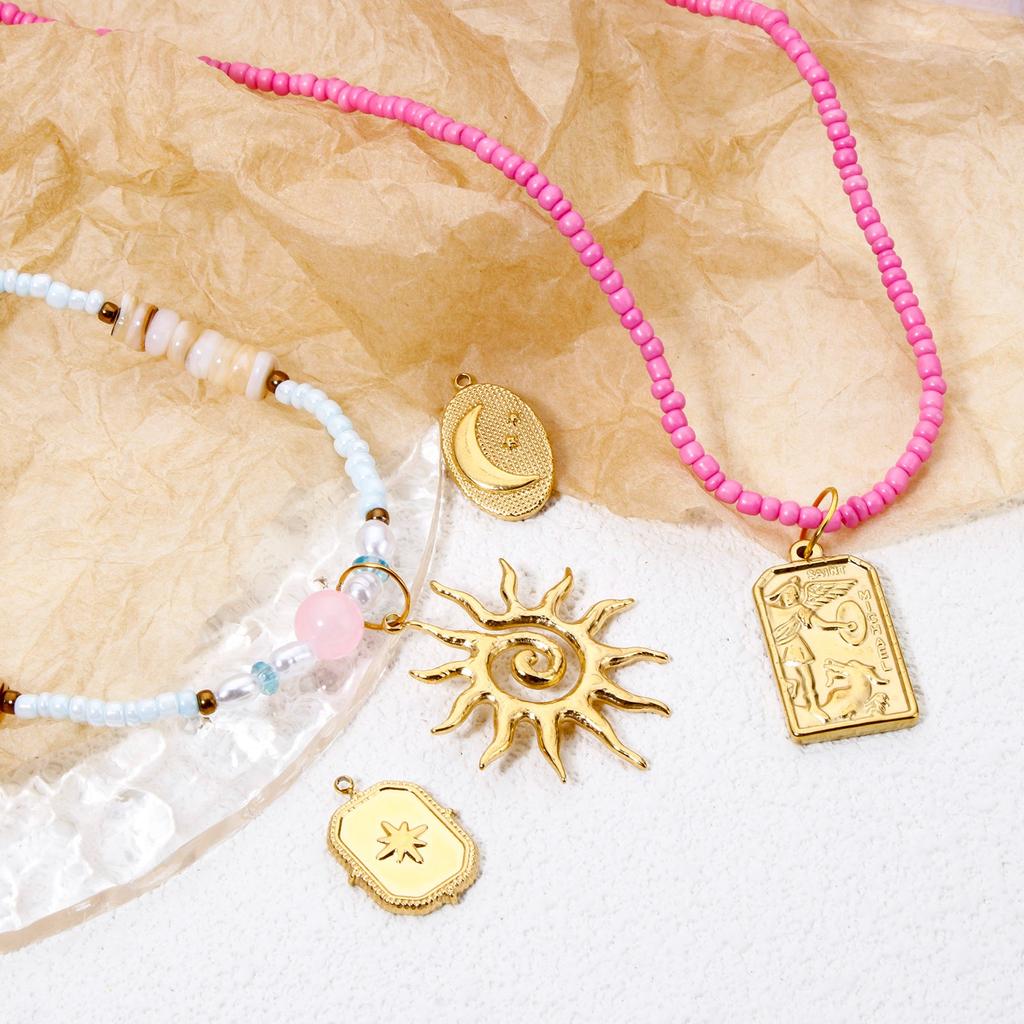 2 Pcs 304 Stainless Steel Charms Gold Plated Sun Moon Star Flower Pendants For DIY Necklace Bracelet Jewelry Making Findings