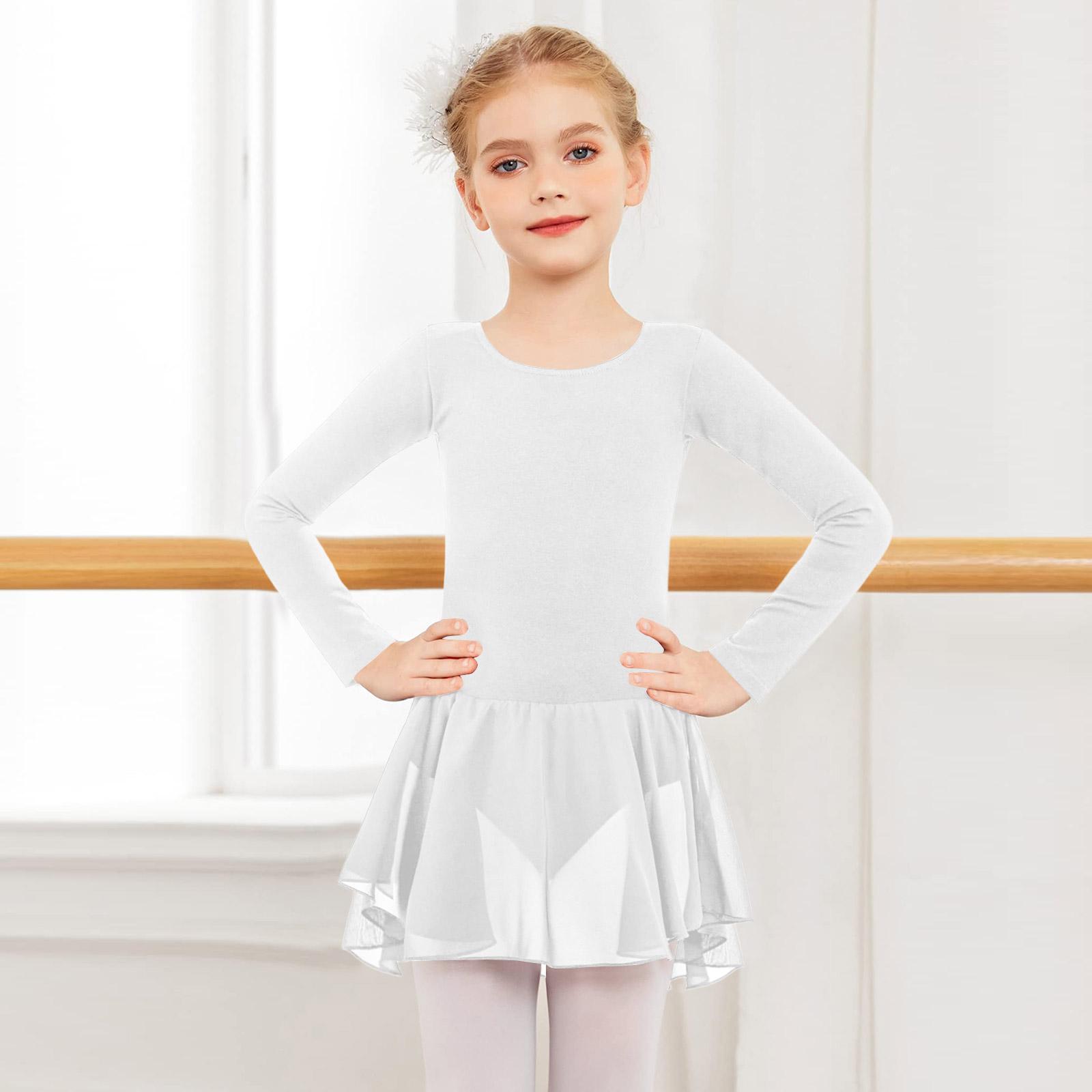 

Girls Solid Color Long-sleeved Tulle Bodysuit Dance Costume 160 білий