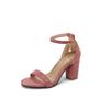 FOREADA Women Ankle Strap Sandals Round Toe Chunky High Heels Buckle Sexy Ladies Fashion Casual Shoes Summer Beige Pink 46