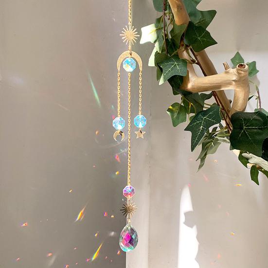 Pegador de Sol de Cristais Coloridos, Pegador de Sol Pendurado com Corrente, Ornamento de Sino de Vento com Bolas de Cristal para Janela Casa Jardim Dia de Natal Festa Casamento