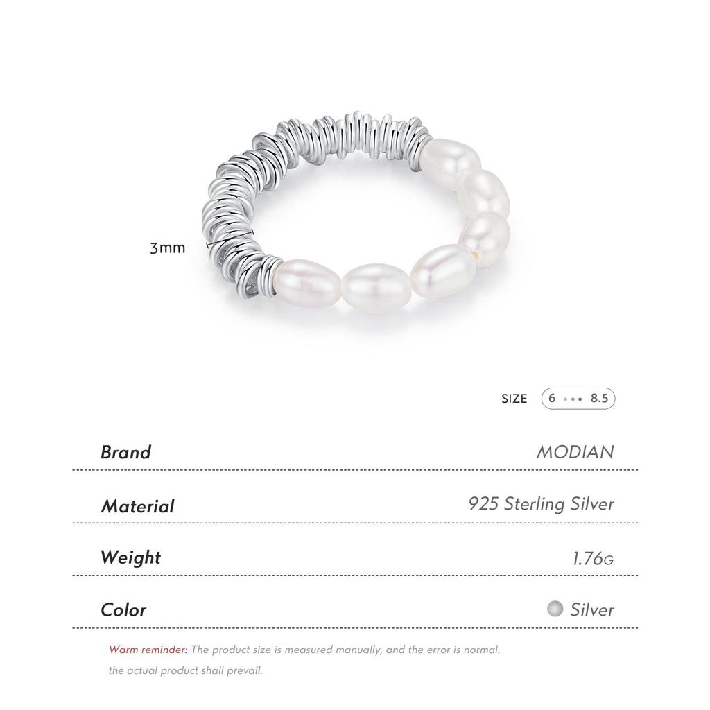 MODIAN Real 925 Sterling Silver Baroque Natural Pearl Ring Trendy Geometric Adjustable Rings For Women Girls Party Fine Jewelry