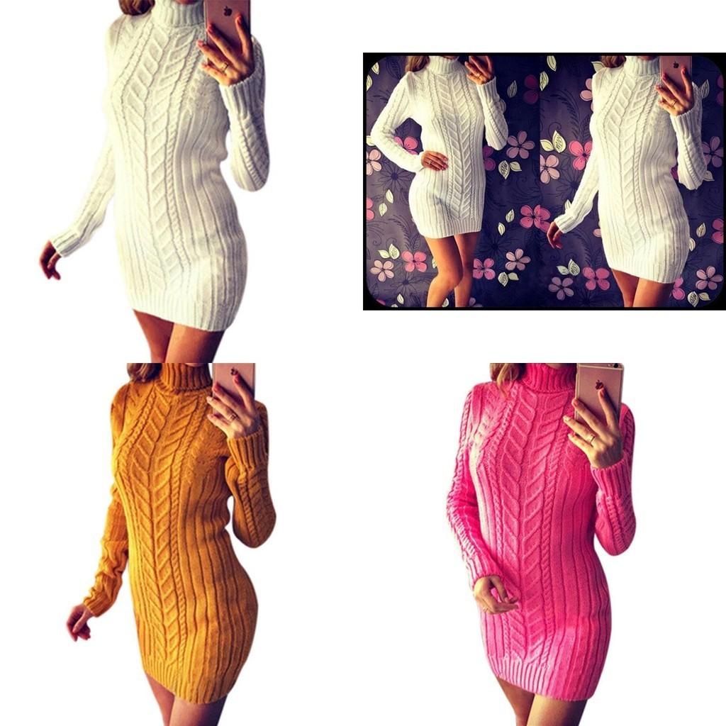 Sexy Autumn And Winter Knit Dress Slim Fit And High Collar Twist Design