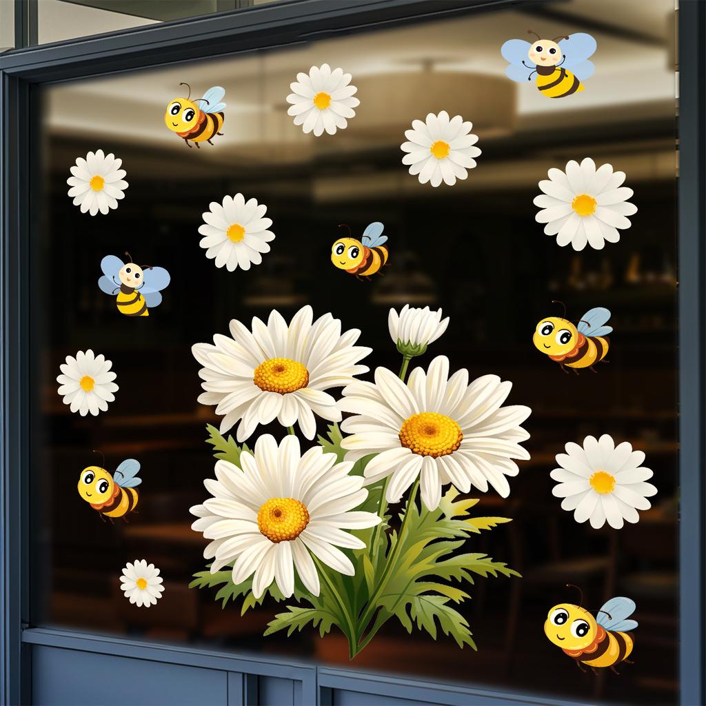 Gänseblümchen Aufkleber - Bienen-Thema Fensteraufkleber - Bäckerei Blumenladen Küche Balkon Aufkleber