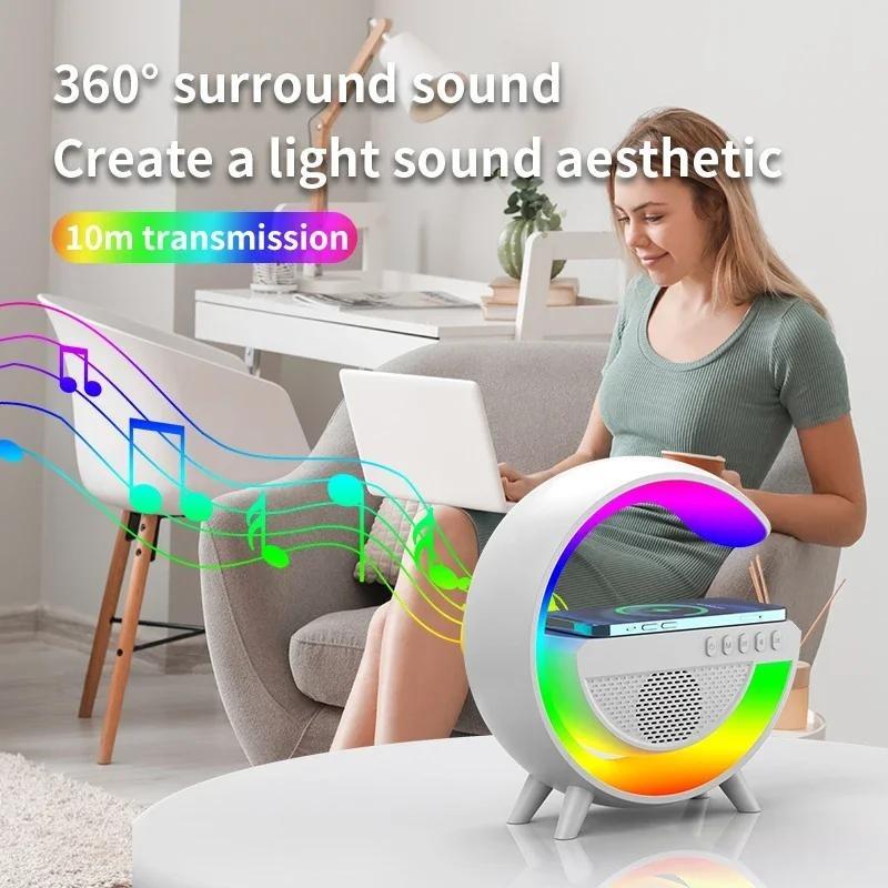 Big G Bluetooth Speaker Charging Mirror LED Clock Wireless Charging Speaker Colorful Ambient Light