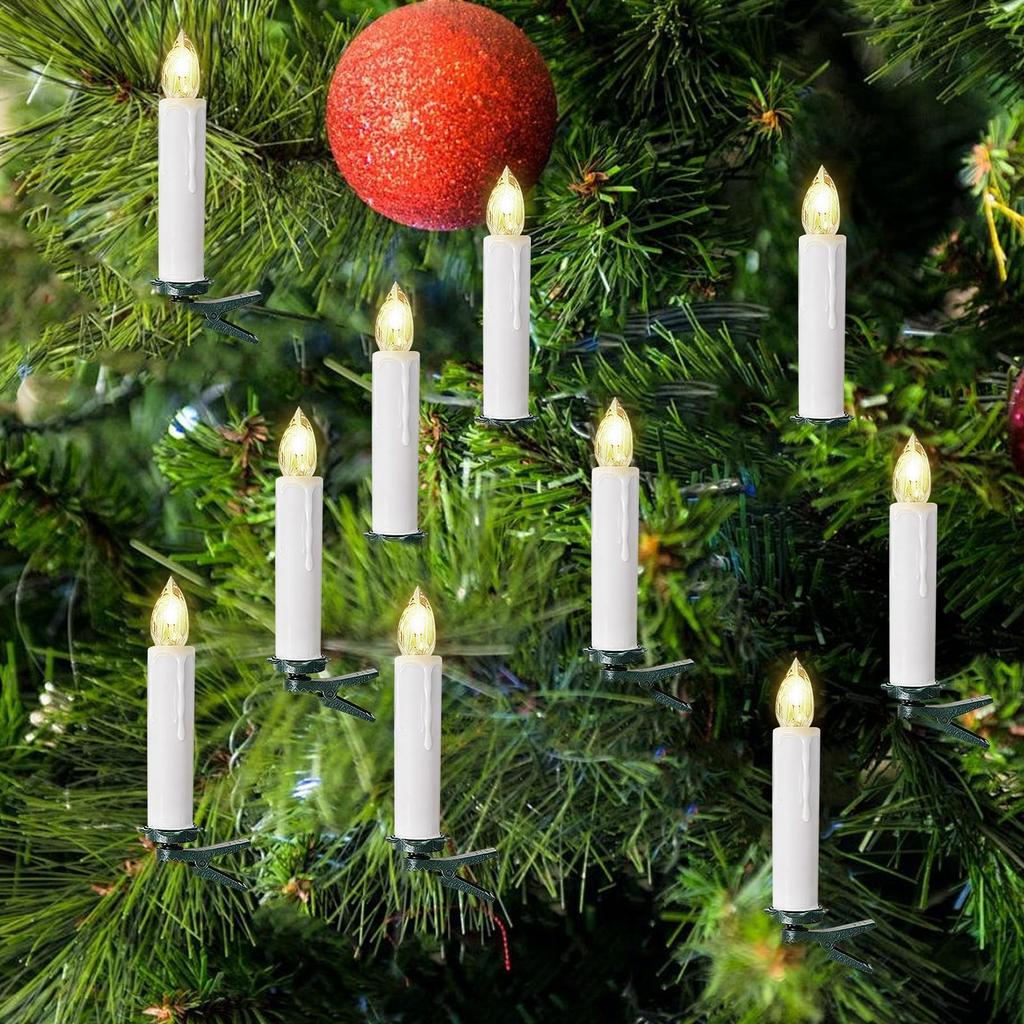 Flameless LED Taper Candles Christmas Tree Electric Candle Lights Mini Taper Clip-On Candles with Remote Timer for Holiday