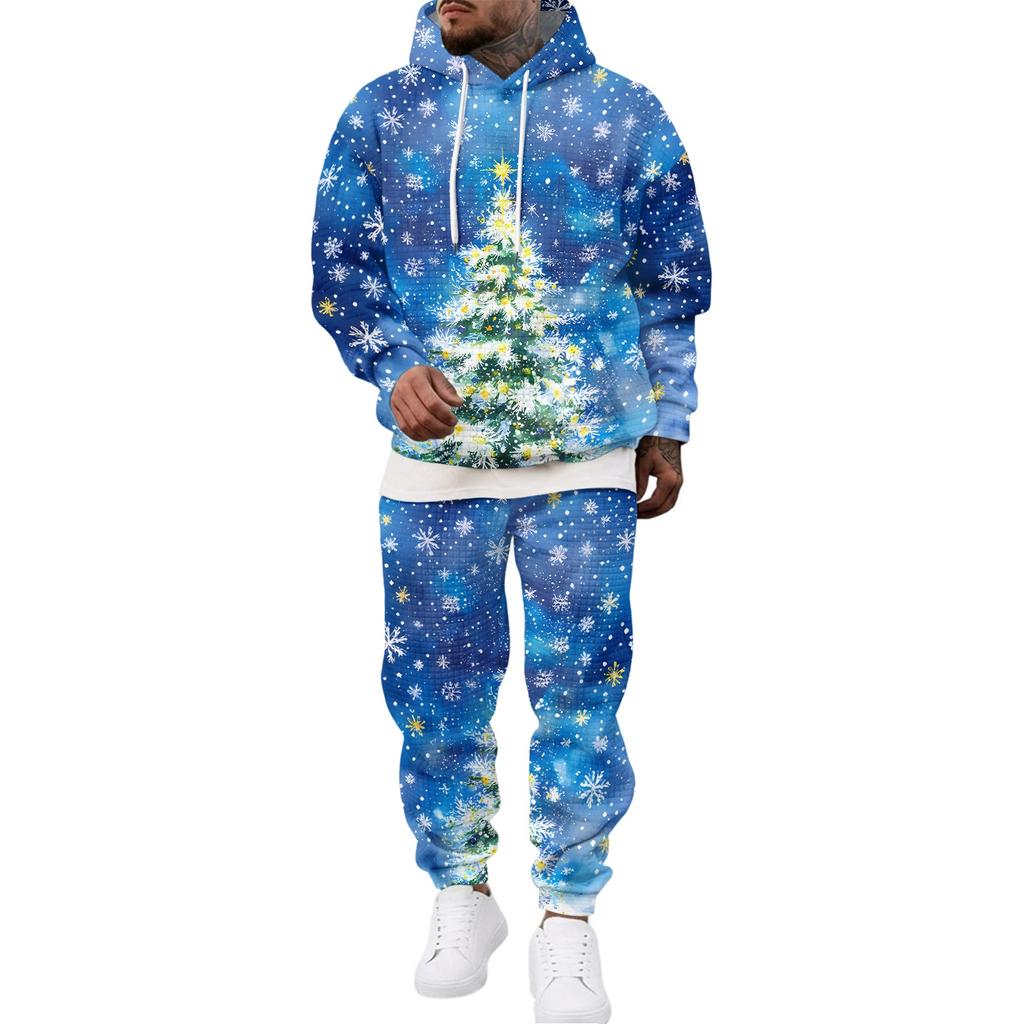 Men's Casual Sweatshirt Set with Pattern for Fall and Winter