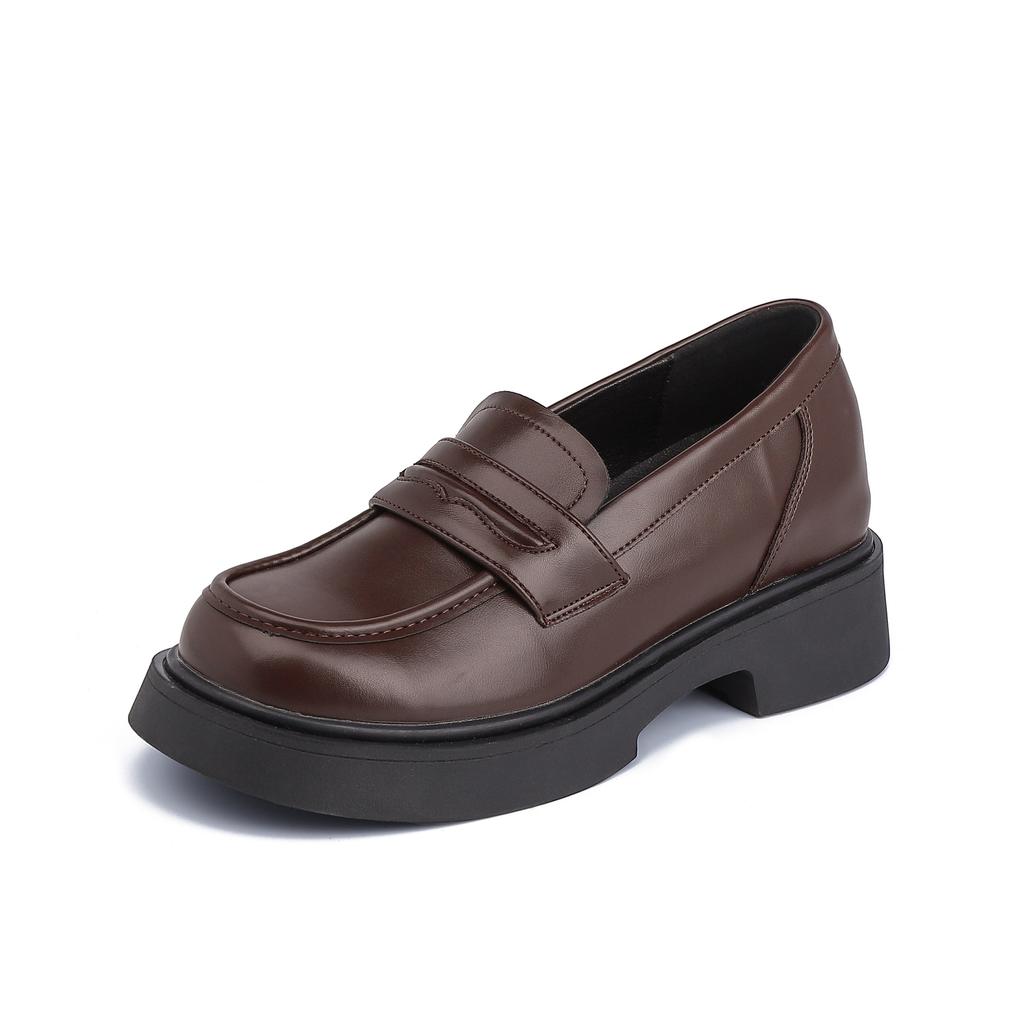 Grape mother retro small leather shoes women thick heels are not tired feet platform loafers women small inner height increase leather shoes women