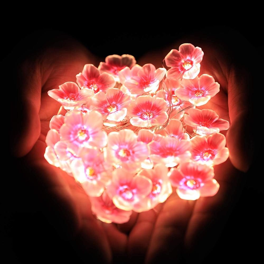 20LEDS Cherry Blossom Light Fairy String Night Lights Pink Flower String Lamps Battery Power For Christmas Garland Decoration