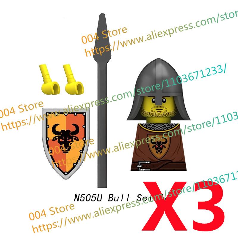 N511U-518U N335-337 Mittelalterliche Burg Ritter Bausteine Figuren Vierseitiger UV-Druck Waffen Zubehör Spielzeug Kindergeschenke F030