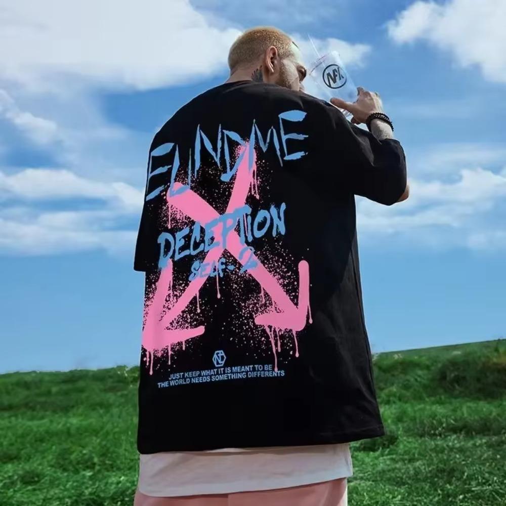 Summer New Casual Loose T-shirt Short Sleeved Men's Fashion Loose Printing Large 8XL Hip Hop Couple Wear Half Sleeve Cotton Top