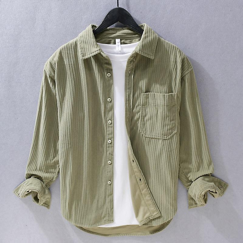 Spring Corduroy Long-sleeved Shirt Loose Casual Versatile Top Men's Youth Velvet Shirt