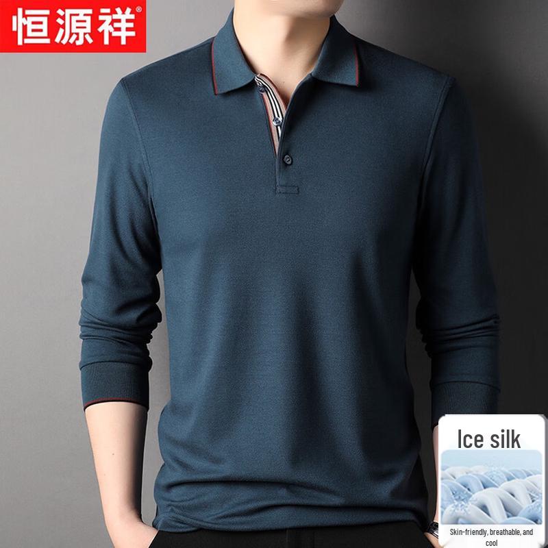 Hengyuanxiang Men s Ice Silk Long Sleeve Polo Shirt 120