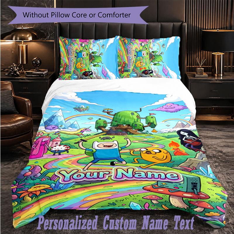 Personalized 3Pcs Bedding SetAdventure Time cartoon Custom Text Duvet Cover Pillowcase Set Bedroom Gift