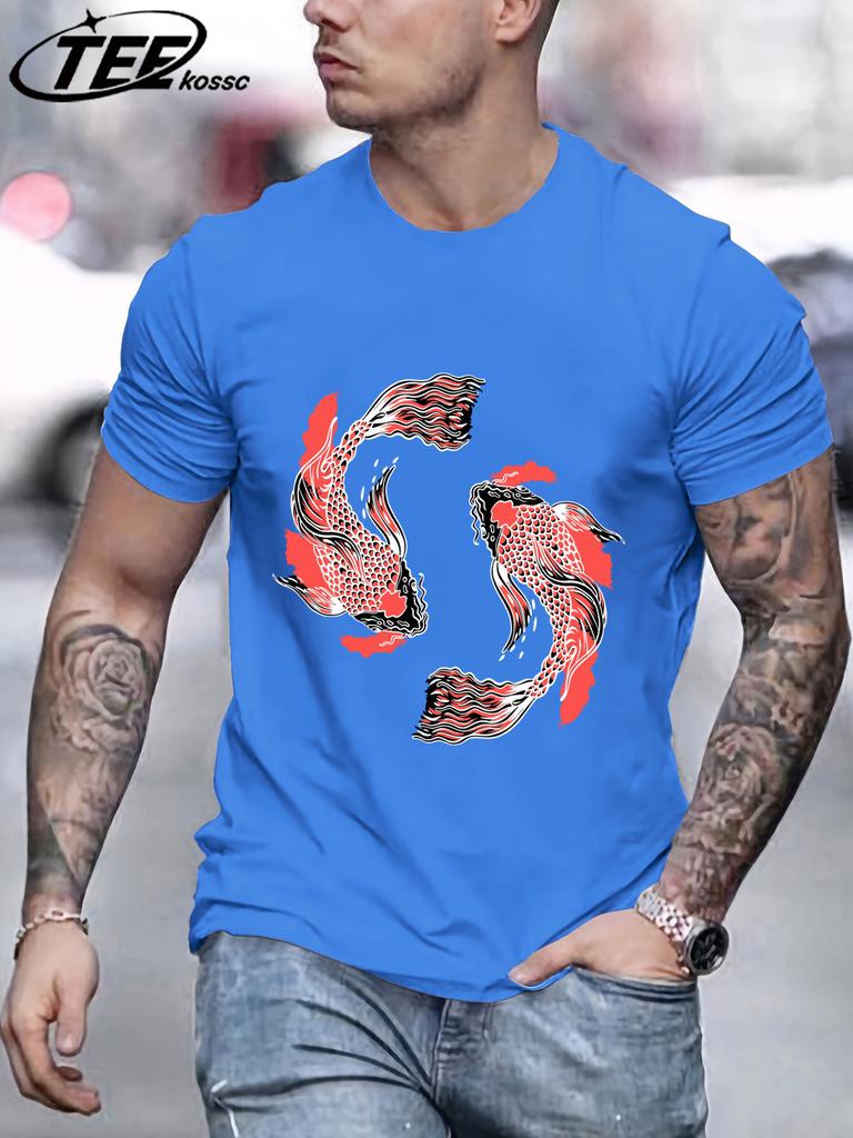 Japanese Harajuku Soaring Koi Print T Shirt Men Summer Casual Short Sleeve ONeck Loose TShirt Cotton Unisex Fashion Clothing