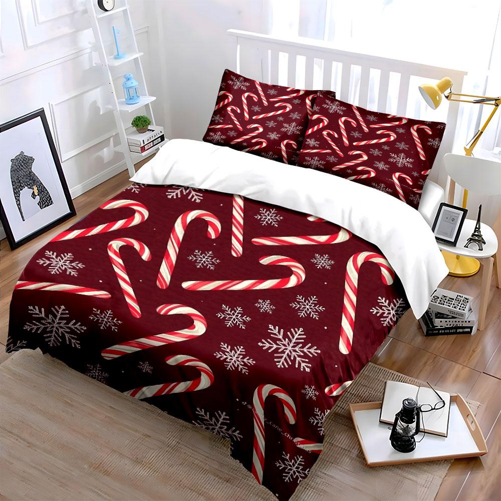 Candy Cane Snowflake Bedding Bedding Duvet Cover Set Duvet Cover Pillowcases (1 * Duvet Cover 2 * Pillowcases, Without Duvet Insert)