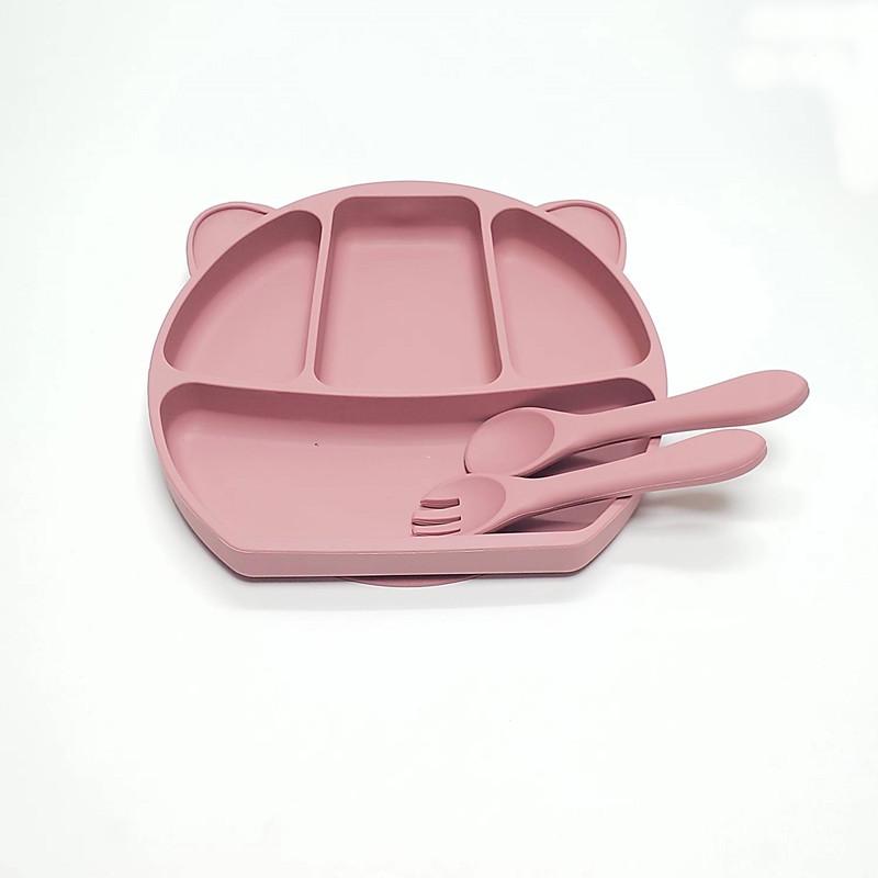 Non-Toxic 3Pcs Rubber Dinner Plate Baby Children Suction Cup Tableware Compartment Plate Thickened Complementary Food Bowl