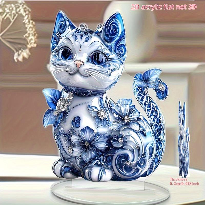 2D Flache Böhmische Katze Acryl Schreibtischdekoration, Design mit Blumendekor, Wanddekoration Plakette zum Aufhängen, Dekorative Gartendekoration für Zimmer Tür