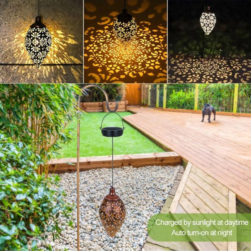 Outdoor Water Drop Shaped Solar Projection Light Waterproof Hollowed-Out For Garden Patio Stair Fence Street Landscape Balcony