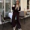 Amazon European and American casual sweater women's suit loose hooded cardigan jacket elastic wide-leg pants two-piece set