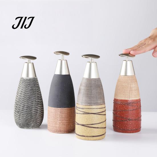 Easy Press Soap Dispenser Ceramic for Bathroom, 350/380ML Hand Bottle with Container Pump, Refillable Liquid Soap, Lotion and Shampoo Kitchen