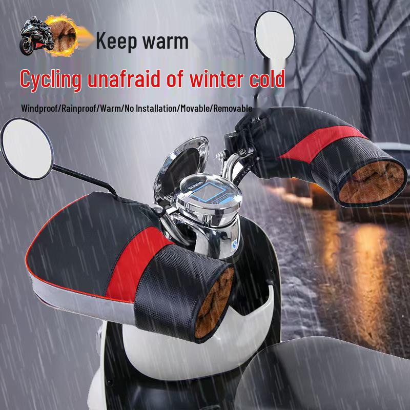 Winter Warm Fleece-Lined Motorcycle Handlebar Covers: Windproof, Water-Repellent, and Reflective