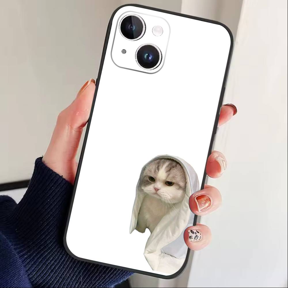 

Забавные Глупые Кошки Большие Глаза Чехол Для Телефона Для iPhone17,16,15,14,13,12 Plus,Max Мягкий Силикон Черный Чехол iPhone16