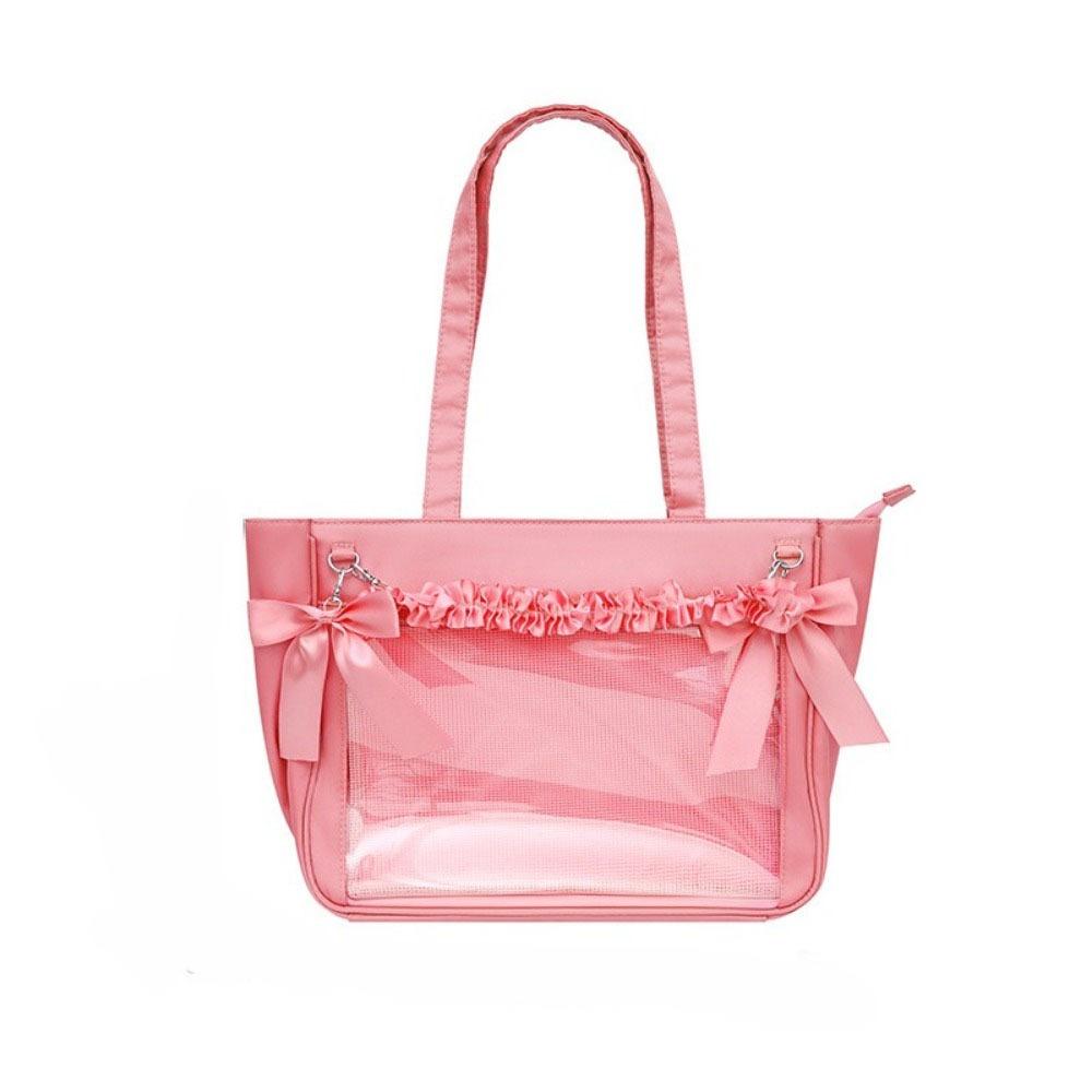 Cute Large Capacity Bow Ita Shoulder Bag Clear Japanese Style Transparent Pocket Itabag Sweet Badge Display Shoulder Bag Ladies