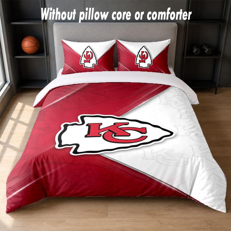 Kansas City Chiefs Design Bed Bedding Set 1 Duvet Cover + 2 Pillowcases Soft Breathable Household Bed Linens