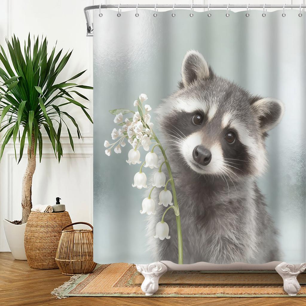 Cute Animal Theme Waterproof Shower Curtain Adorable Animals Bathroom Decor with Hooks For Bathtub Bathroom Screens Home Decor