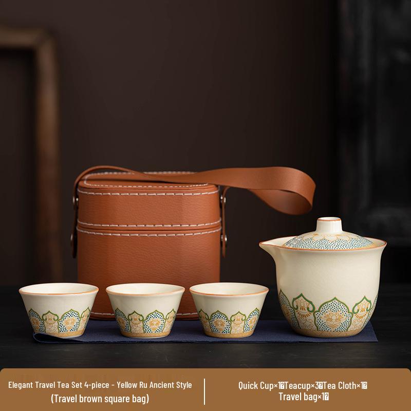 Portable Ru Kiln Tea Set: Light Luxury Travel & Car-Mounted Drinkware for Camping & Business Trips