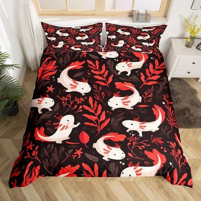Cartoon Axolotl Duvet Cover For Boys GirlOcean Wildlife Axolotl Bedding Set Twin KingBotanical Comforter Cover With Pillowcase