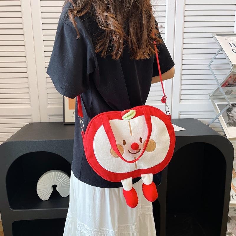 New ins style red house messenger bag cute cartoon fruit canvas bag apple pear shoulder bag
