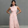 Damen ärmelloses Maxikleid mit hohem Kragen und Knöpfen, einfarbig, lässig, locker sitzend, Sommerkleid