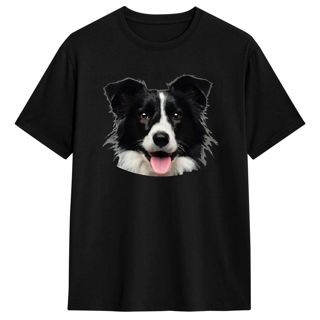Funny Border Collie Face Portrait Pure Cotton T Shirt For Couple Beach Y2K TShirts ONeck Harajuku Tees Oversized Clothes