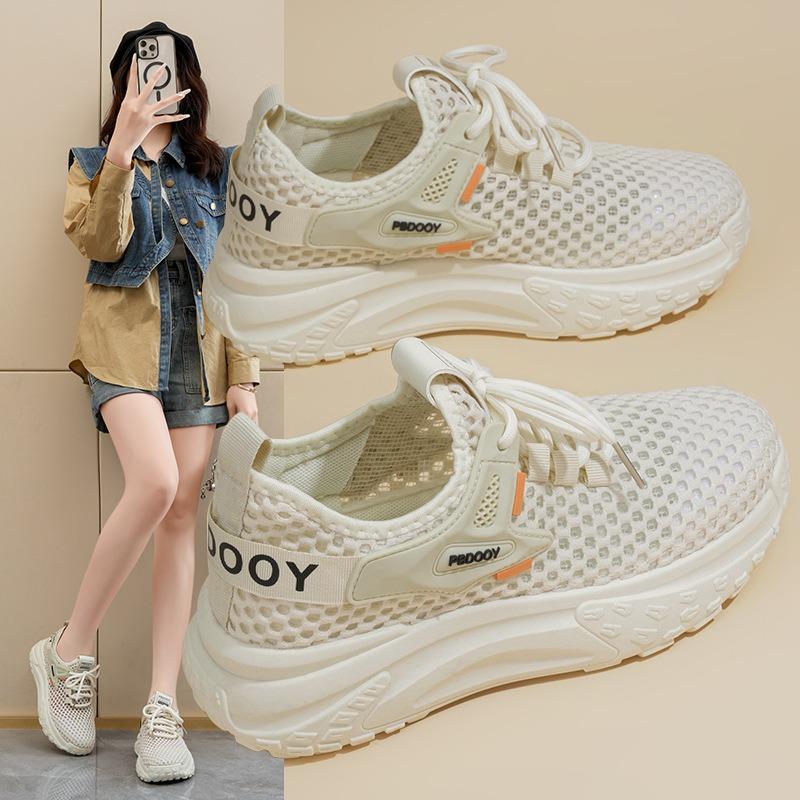 Summer women's shoes new breathable hollow mesh shoes children's versatile thick-soled fly-woven sports shoes casual dad shoes