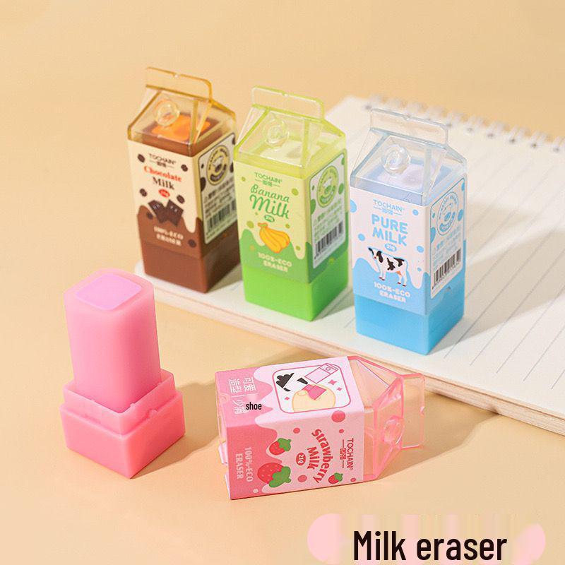 Tuqiang Cartoon Milk Box Eraser - Clean, Cute, and Perfect for Kids & Students