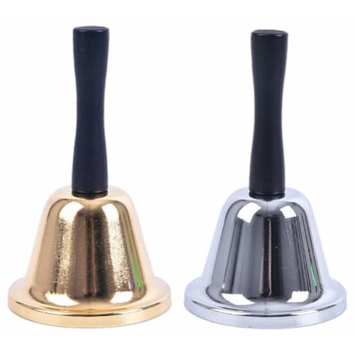 heizi Hand Bells, Tabletop Bells, Set of 2, Perfect for Festivals, Raffles, Lottery Drawings, and as a Call Bell or Store Bell (Gold & Silver, 7.5cm x