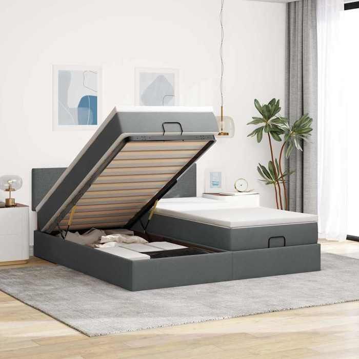 VidaXL Ottoman Bed Frame with Mattress Dark Grey 200x200cm Fabric, Bed Frame, Upholstered Bed Frame, Bed Frame 3311981